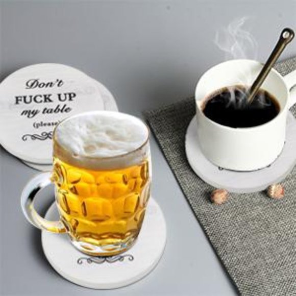 Coasters for Drinks Set of 6 with Holder（Black text style） - Picture 2 of 6